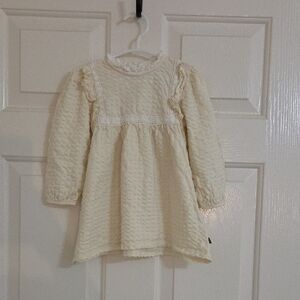 Toddler Girls Cream Long-Sleeve Lace-Trim Dress